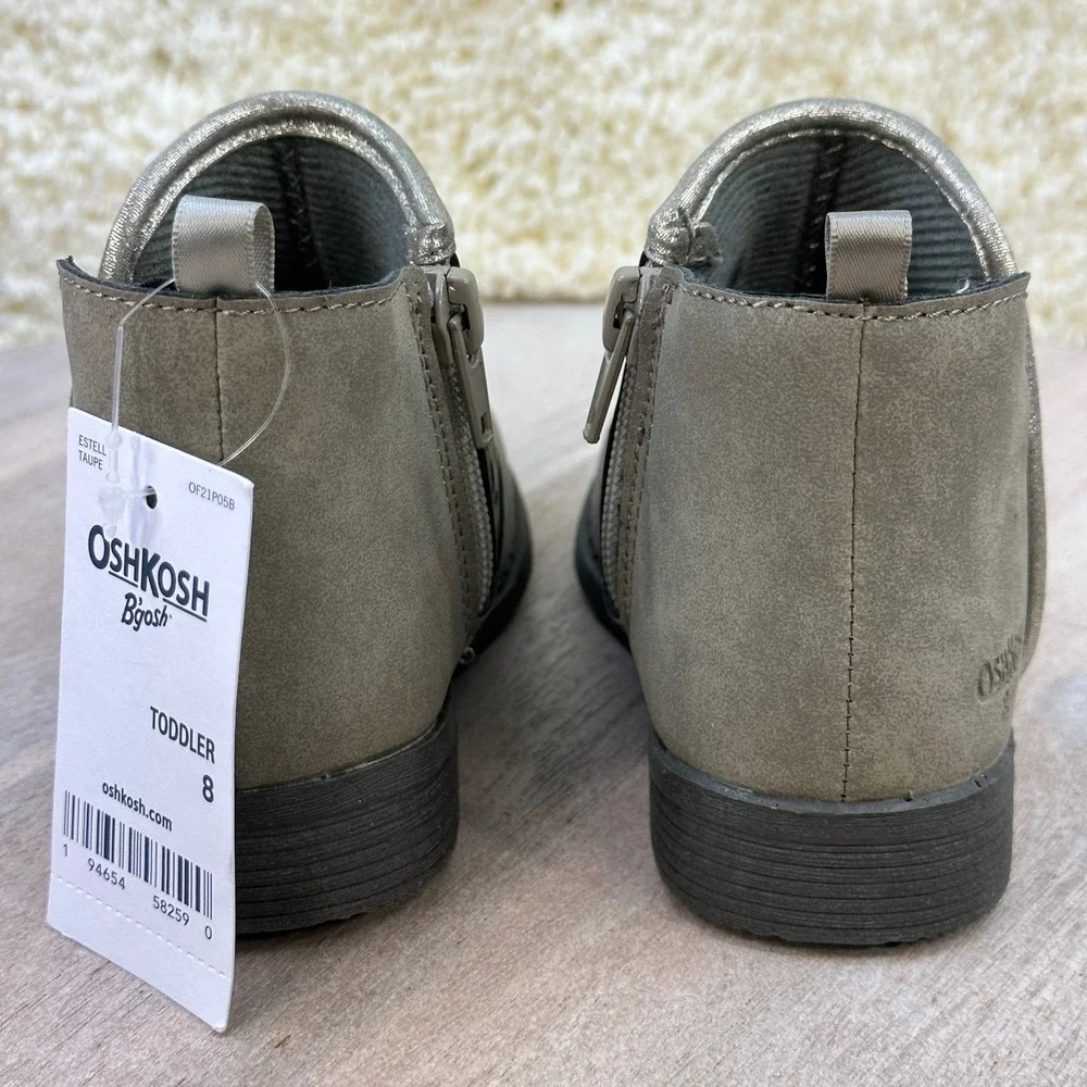 OshKosh B'gosh Estell Toddler Girls Taupe Glitter Floral Ankle Boots Size 8M